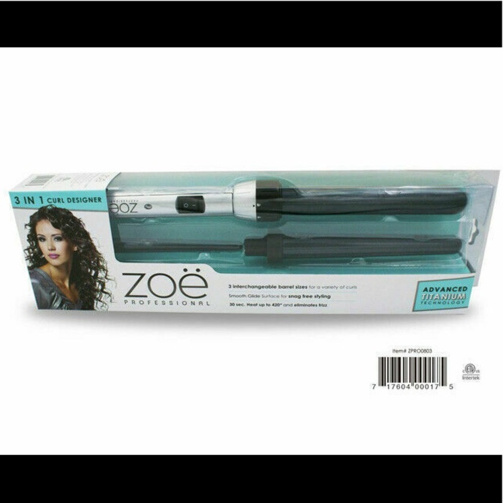 Zoe Professional 3-in-1 Hair Curler Advanced Titanium Curling Wands Irons Styler